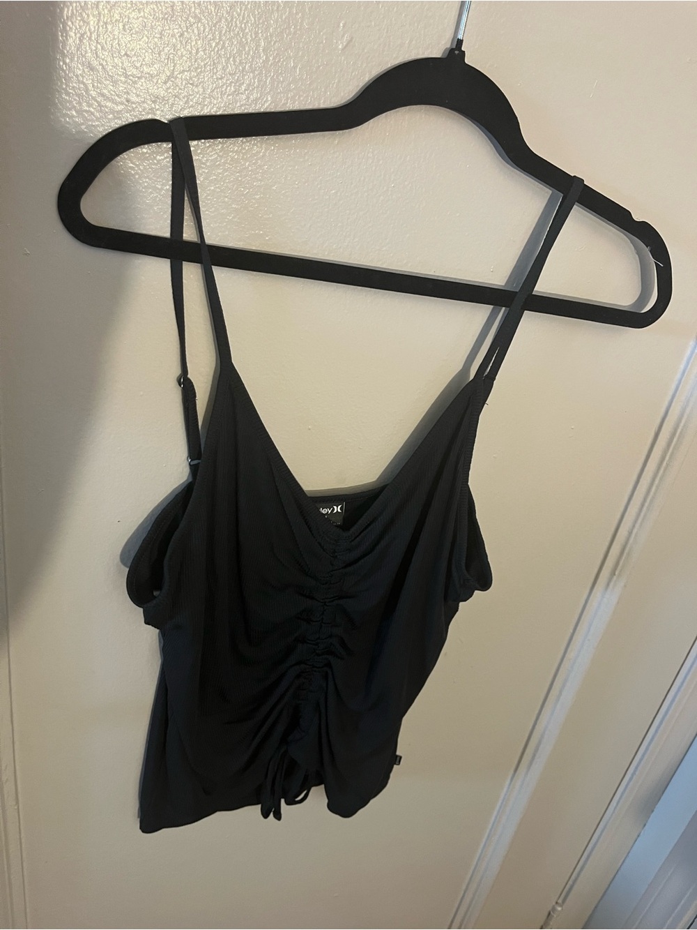 Hurley Black Ruched Drawstring crop top